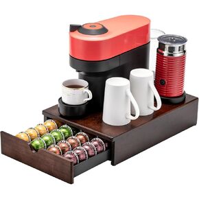 FlagShip for Nespresso Pod Holder Vertuo Pod Drawer Coffee Pod Storage for Vertuo Pod with Elegant Wood Frame(50 Pods Capacity)