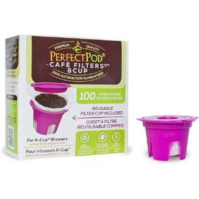 Perfect Pod Cafe Filters & Cup Reusable Coffee Pod Starter Pack - Compatible with Keurig and Select Single Cup Coffee Machines