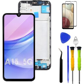 LCD Display Screen Digitizer Assembly with Housing Frame Replacement Kit for Samsung Galaxy A15 4G / 5G A156u A156e A156w S156dl S156vl+Tools
