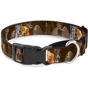 Buckle-Down Dog Collar Martingale Lady and Tramp 2 Poses Spaghetti Kiss Scene Browns 11 to 17 Inches 1.0 Inch Wide