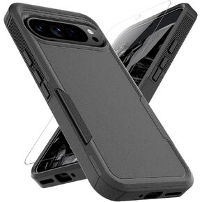 for Google Pixel 9 Pro XL Case: Dual Layer Protective Heavy Duty Cell Phone Cover Shockproof Rugged with Screen Protector - Military Protection Bumper Tough - Google Pixel 9 Pro XL 2024, Black