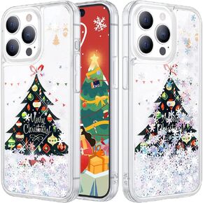 Caka Case Compatible for iPhone 14 Pro Max Glitter Case Christmas Girly Women Bling Sparkle Flowing Floating Snowflake Quicksand Phone Case for iPhone 14 Pro Max 6.7 inches (Tree)