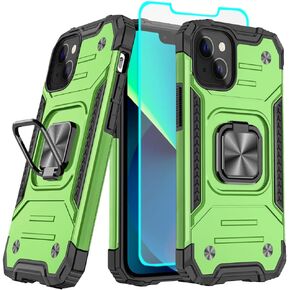 HNHYGETE for iPhone 13 Case, iPhone 14 Case with HD Screen Protector, 360°Military Grade Rotatable Kickstand (Heavy Duty) Shockproof Protective Cases for iPhone 13 (Green) in Kuwait