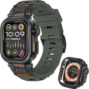 Rugged Strap for Apple Watch Ultra 2/Ultra Band 49mm with Stainless Steel Case, Armor TPU Sport Bands for iWatch Ultra2/1 with Metal Connector, Waterproof Wristband for Apple Watch Men Black/Gray