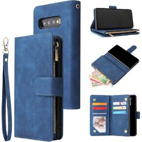 QLTYPRI Wallet Case for Samsung Galaxy S9 Plus,Premium Vintage PU Leather Zipper Pocket with Card Holder Slots Magnetic Closure Kickstand Wrist Strap Shockproof Flip Folio Case - Wine Red