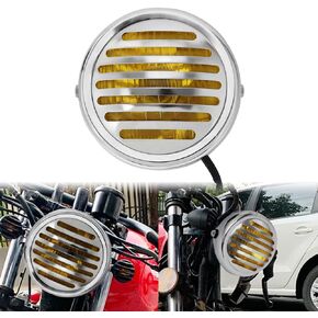 Vintage Round Motorcycle Headlight Grill Head Led Light for Harley Cafe Racer Bobber,Black#B