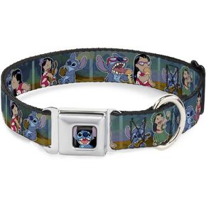 Dog Collar Seatbelt Buckle Lilo Stitch 5 Scene Blocks 15 to 26 Inches 1.0 Inch Wide