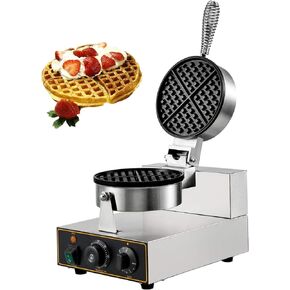VEVOR Commercial Waffle Maker, Dual-Head Round Waffle Baker Machine, 2460W Non-Stick Stainless Steel Belgian Waffle Iron with Temp and Time Control, Handle, for Restaurant Bakery Snack Bar Family