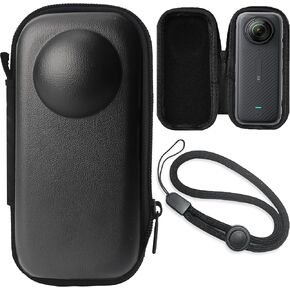 FiTSTILL Black PU Mini Carrying Hard Shell Travel Storage Case Compatible with Insta360 X4 Shell Box Water-resistance Mini Protective Insta360X4 Accessories Kit