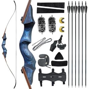 60 Inch Black Hunter Recurve Bow 20-60lbs Takedown Archery Bow Set Right Hand Bow and Arrow Adult for Outdoor Hunting Target Practice