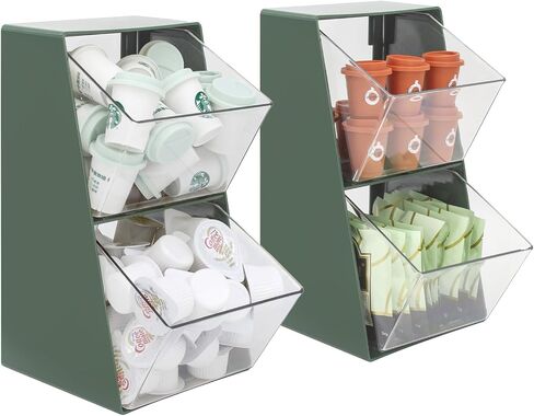 Bokelai Coffee Pod Holder with 2 Large Capacity Basket K Cup Storage Container Coffee Bar Accessories for Creamer Suger Plastic Desk Organizer Box Tea Bag Organizer Creamy White/Clear in Saudi Arabia