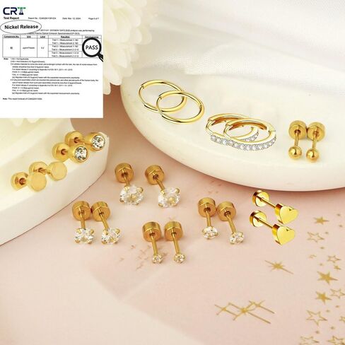 Flat Back Stud Earrings Hypoallergenic Surgical Steel Earrings for Sensitive Ears 14K Gold Flat Back Earrings for Women Men, Flatback Stud Hoop Cartilage Earring Set for Multiple Piercing in Saudi Arabia