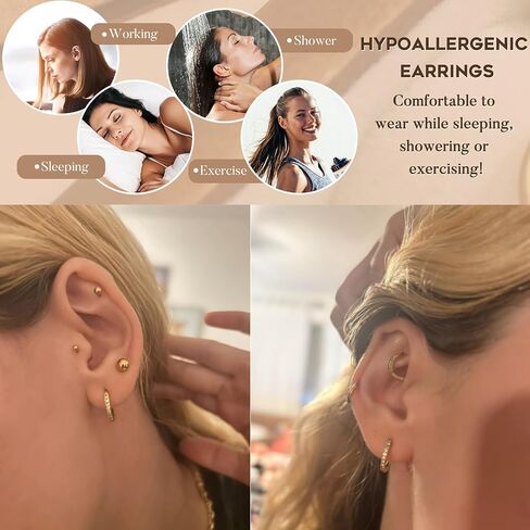Flat Back Stud Earrings Hypoallergenic Surgical Steel Earrings for Sensitive Ears 14K Gold Flat Back Earrings for Women Men, Flatback Stud Hoop Cartilage Earring Set for Multiple Piercing in Saudi Arabia