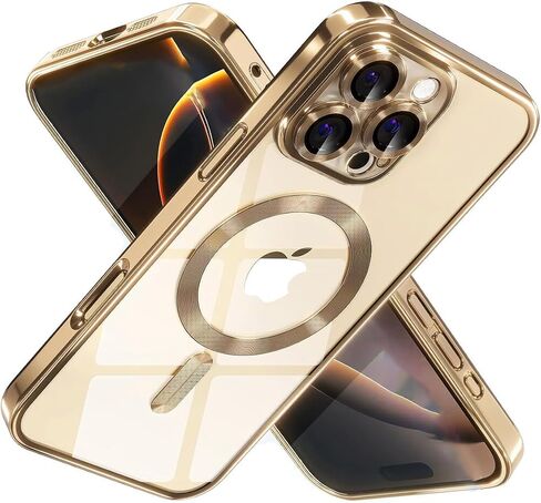 MagSafe Compatible iPhone 16 Pro Max Case, Shockproof Military-Grade Protection, Magnetic and Stylish Design, Durable Slim Fit, Drop-Resistant, Sleek Classic Phone Case for iPhone 16 Pro Max-Gold in Saudi Arabia