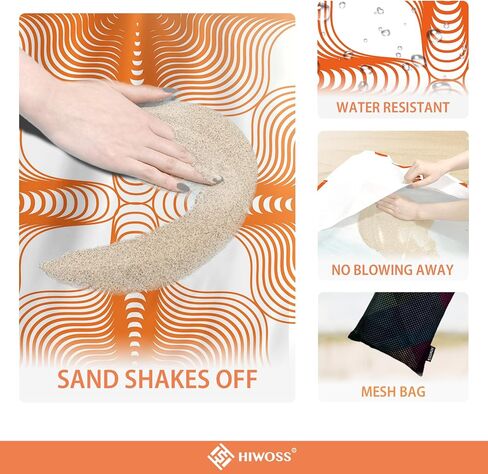 بطانية شاطئ مقاومة للرمال، سجادة شاطئ مقاومة للماء وخالية من الرمال، كبيرة مع جيوب في الزوايا، حقيبة شبكية محمولة لمهرجان الشاطئ، والنزهات والتخييم في الهواء الطلق، فحص ملون in Kuwait