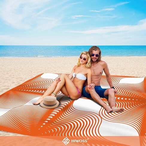 بطانية شاطئ مقاومة للرمال، سجادة شاطئ مقاومة للماء وخالية من الرمال، كبيرة مع جيوب في الزوايا، حقيبة شبكية محمولة لمهرجان الشاطئ، والنزهات والتخييم في الهواء الطلق، فحص ملون in Kuwait