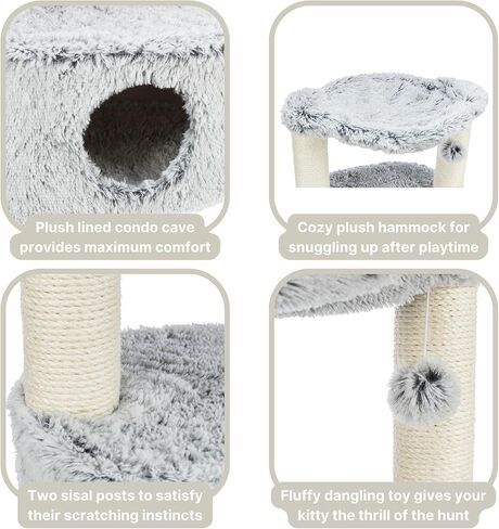 TRIXIE Gerado Cat Tree with Hammock, Condo, Scratching Post, Cat Toy (Gray) in Kuwait