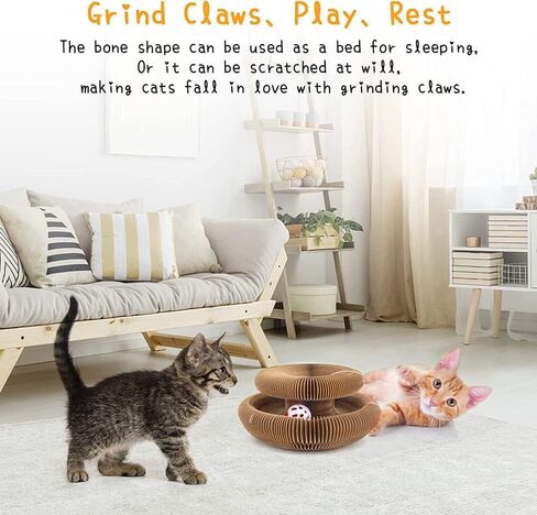 لوح خدش للقطط - وسادة ألعاب خدش من الورق المقوى المموج متعددة الوظائف قابلة للطي، سرير ترفيهي مع كرات جرس مستديرة مدمجة in Kuwait