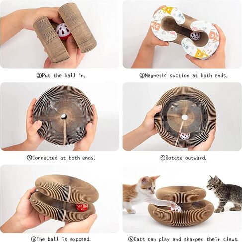 لوح خدش للقطط - وسادة ألعاب خدش من الورق المقوى المموج متعددة الوظائف قابلة للطي، سرير ترفيهي مع كرات جرس مستديرة مدمجة in Kuwait
