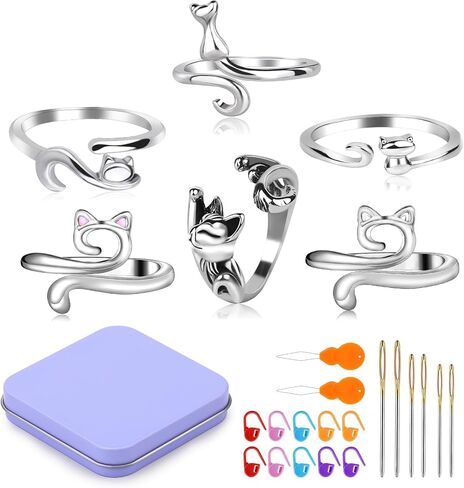 11 Pcs Crochet Ring, Adjustable Knitting Tension Rings, Finger Loop, Cat Yarn Guide Knitting Thimble, Faster Knitting Crochet Accessories for Mother Grandma Gifts (11Pcs) in Kuwait
