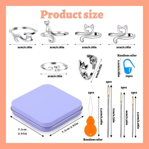 11 Pcs Crochet Ring, Adjustable Knitting Tension Rings, Finger Loop, Cat Yarn Guide Knitting Thimble, Faster Knitting Crochet Accessories for Mother Grandma Gifts (11Pcs) in Kuwait