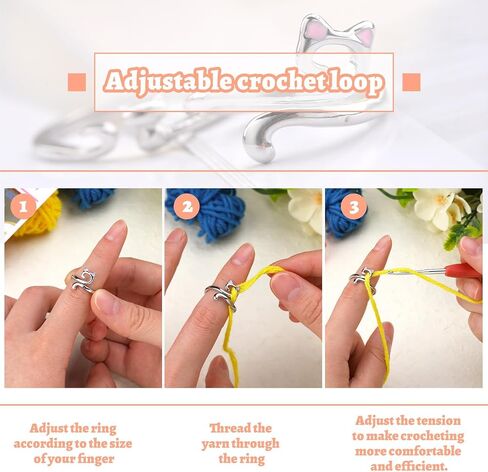 11 Pcs Crochet Ring, Adjustable Knitting Tension Rings, Finger Loop, Cat Yarn Guide Knitting Thimble, Faster Knitting Crochet Accessories for Mother Grandma Gifts (11Pcs) in Kuwait