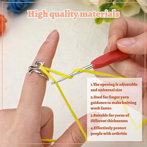 11 Pcs Crochet Ring, Adjustable Knitting Tension Rings, Finger Loop, Cat Yarn Guide Knitting Thimble, Faster Knitting Crochet Accessories for Mother Grandma Gifts (11Pcs) in Kuwait