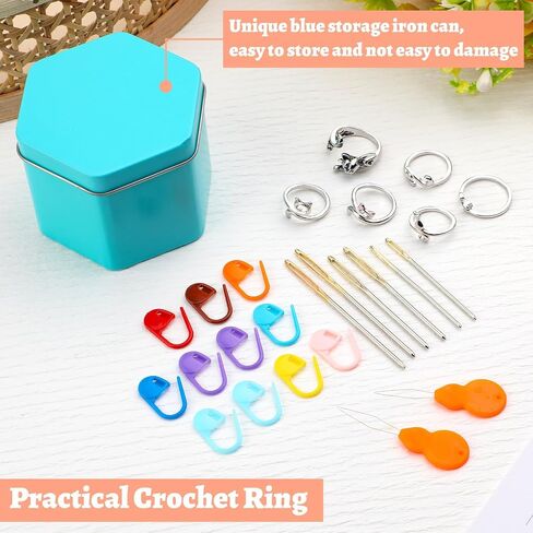11 Pcs Crochet Ring, Adjustable Knitting Tension Rings, Finger Loop, Cat Yarn Guide Knitting Thimble, Faster Knitting Crochet Accessories for Mother Grandma Gifts (11Pcs) in Kuwait