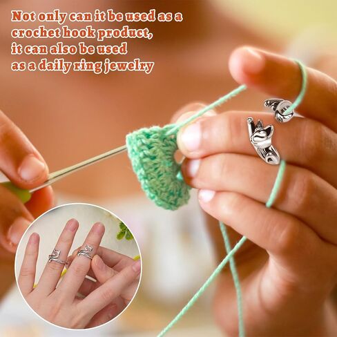 11 Pcs Crochet Ring, Adjustable Knitting Tension Rings, Finger Loop, Cat Yarn Guide Knitting Thimble, Faster Knitting Crochet Accessories for Mother Grandma Gifts (11Pcs) in Kuwait