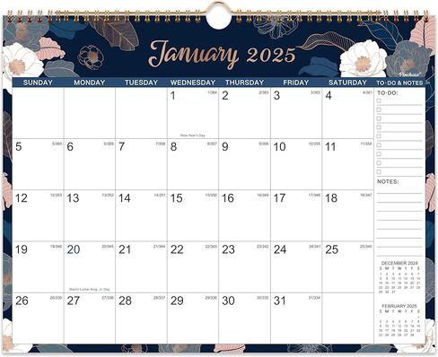 2025-2026 Calendar - 2025-2026 Wall Calendar, July 2025 - December 2026, 17'' x 12'', 12 Monthly Wall Calendar 2025-2026 with Julian Dates - Engraved Floral in Saudi Arabia