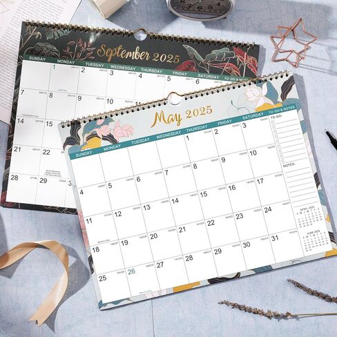 2025-2026 Calendar - 2025-2026 Wall Calendar, July 2025 - December 2026, 17'' x 12'', 12 Monthly Wall Calendar 2025-2026 with Julian Dates - Engraved Floral in Saudi Arabia