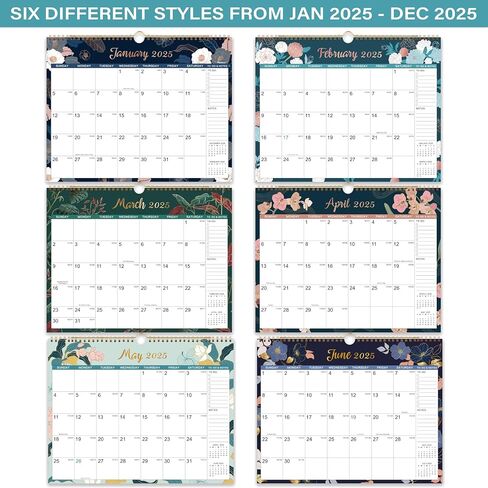 2025-2026 Calendar - 2025-2026 Wall Calendar, July 2025 - December 2026, 17'' x 12'', 12 Monthly Wall Calendar 2025-2026 with Julian Dates - Engraved Floral in Saudi Arabia