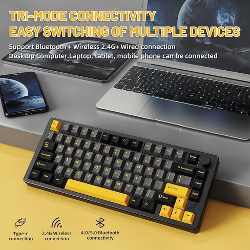 FELICON x Attack Shark X86 75% Aluminum CNC Wireless Mechanical Gaming Keyboard with Volume Knob,82 Key Gasket Hot Swappable RGB Custom Keyboard with 5-Layer Padding, BT/2.4GHz/USB-C-Milk White in Saudi Arabia