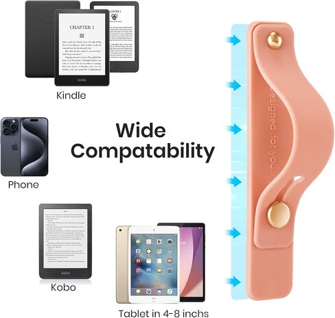 CoBak Hand Strap Holder for Kindle/Tablet - Lightweight TPU One-Handed Grip with Strong Stick, Stand for Phone, Adjustable Tightness for Kindle/Kobo/Voyaga/Lenovo/Sony E-Book Tablet, Orange in Saudi Arabia