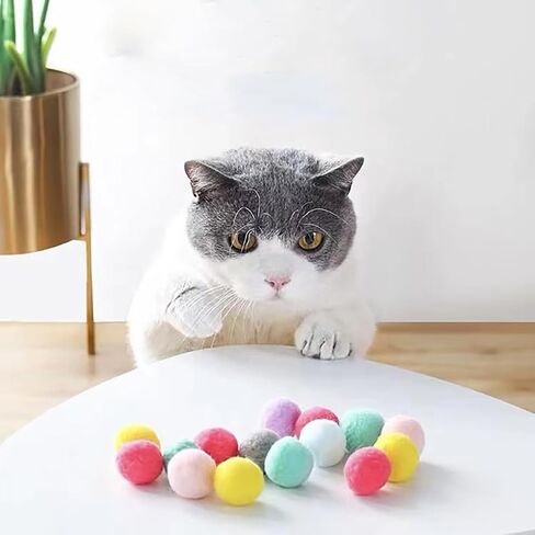 Felt Wool Cat Toys Ball Launcher Set 100Pcs Kitten Small Assorted Colorful Soft Felted Fabric Balls Silent Plush Elastic Cats Toy for Cat Lovers (100PCS+1*Launcher) in Saudi Arabia