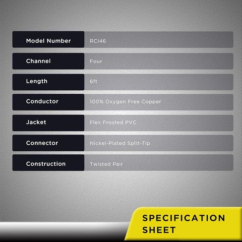 RECOIL RCI43 كابل صوت RCA نحاسي خالي من الأكسجين بنسبة 100%، 4 قنوات، زوج ملتوي مع تقليل الضوضاء (3 أقدام) in Kuwait