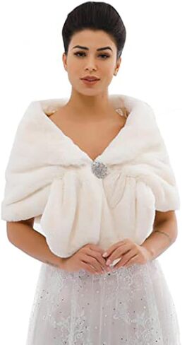 Wedding Faux Fur Shawl Wrap Winter Stole Shrug Bridal Evening Cape Scarf Cover Up for Bride and Bridesmaids in Saudi Arabia