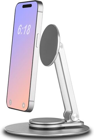 Magnetic Phone Stand for Desk, 360° Rotatable Foldable Magnetic Phone Holder Stand, Height&Tilt Adjiustable, Non Slip Base Magsafe Phone Holder for iPhone 15/14/13/12 Series/Magsafe Case (Black) in Saudi Arabia