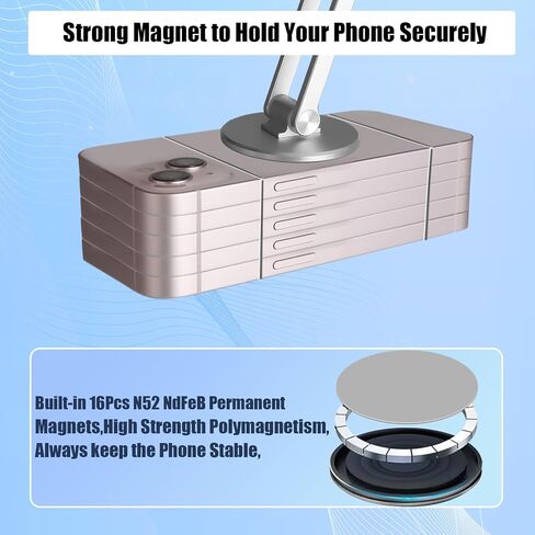 Magnetic Phone Stand for Desk, 360° Rotatable Foldable Magnetic Phone Holder Stand, Height&Tilt Adjiustable, Non Slip Base Magsafe Phone Holder for iPhone 15/14/13/12 Series/Magsafe Case (Black) in Saudi Arabia