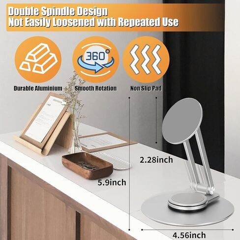 Magnetic Phone Stand for Desk, 360° Rotatable Foldable Magnetic Phone Holder Stand, Height&Tilt Adjiustable, Non Slip Base Magsafe Phone Holder for iPhone 15/14/13/12 Series/Magsafe Case (Black) in Saudi Arabia