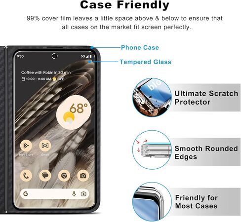 LYWHL (عبوة من قطعتين لواقي شاشة Google Pixel Fold 5G [الشاشة الأمامية فقط] غطاء حماية من الزجاج المقسى عالي الدقة وشفاف بدرجة 9H وطبقة حماية صديقة للبيئة، مضاد للخدش وخالي من الفقاعات وسهل التركيب in Kuwait