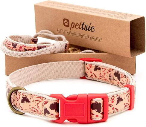 Pettsie Matching Dog Collar and Owner Friendship Bracelet, Adjustable Size Small and Medium, Durable, Pet-Friendly Hemp with Fancy Pattern, Comfortable, Strong, Carton Box, M, Red in Saudi Arabia