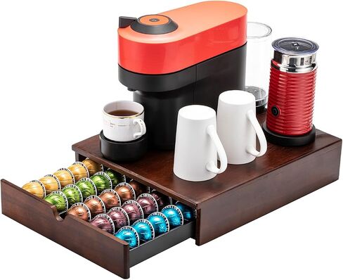 FlagShip for Nespresso Pod Holder Vertuo Pod Drawer Coffee Pod Storage for Vertuo Pod with Elegant Wood Frame(50 Pods Capacity) in Kuwait