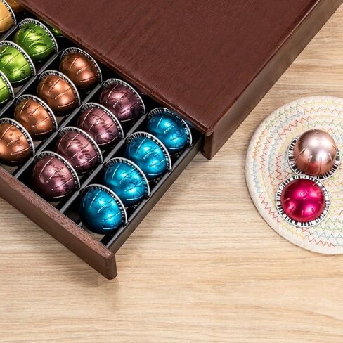 FlagShip for Nespresso Pod Holder Vertuo Pod Drawer Coffee Pod Storage for Vertuo Pod with Elegant Wood Frame(50 Pods Capacity) in Kuwait