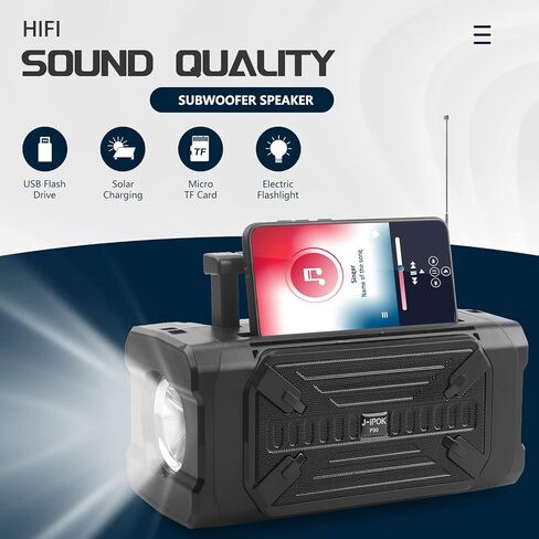 مكبر صوت بلوتوث محمول بالطاقة الشمسية مع مصباح يدوي للطوارئ في الهواء الطلق، وظيفة راديو FM، مكبر صوت بلوتوث عالي الصوت يعمل بالطاقة الشمسية (أسود) in Kuwait