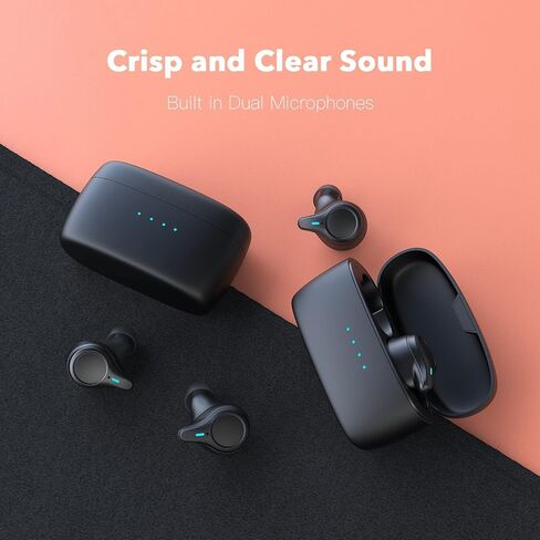 KOSETON E10 True Wireless Bluetooth Earbuds, Titanium Black – Wireless Earbuds for Running and Sport, Charging Case Included, Dual Microphones, 30 Hour Battery and Great Sound Quality in Saudi Arabia