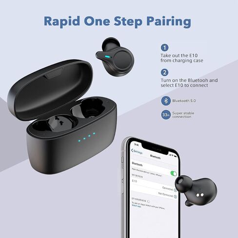 KOSETON E10 True Wireless Bluetooth Earbuds, Titanium Black – Wireless Earbuds for Running and Sport, Charging Case Included, Dual Microphones, 30 Hour Battery and Great Sound Quality in Saudi Arabia