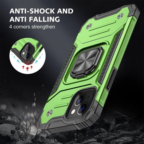 HNHYGETE for iPhone 13 Case, iPhone 14 Case with HD Screen Protector, 360°Military Grade Rotatable Kickstand (Heavy Duty) Shockproof Protective Cases for iPhone 13 (Green) in Kuwait
