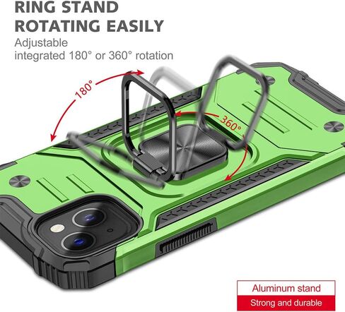 HNHYGETE for iPhone 13 Case, iPhone 14 Case with HD Screen Protector, 360°Military Grade Rotatable Kickstand (Heavy Duty) Shockproof Protective Cases for iPhone 13 (Green) in Kuwait