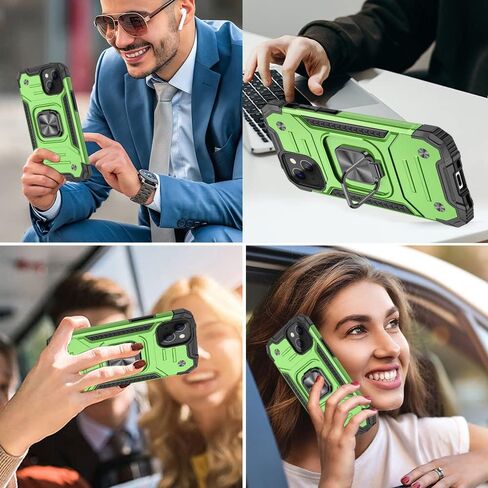 HNHYGETE for iPhone 13 Case, iPhone 14 Case with HD Screen Protector, 360°Military Grade Rotatable Kickstand (Heavy Duty) Shockproof Protective Cases for iPhone 13 (Green) in Kuwait